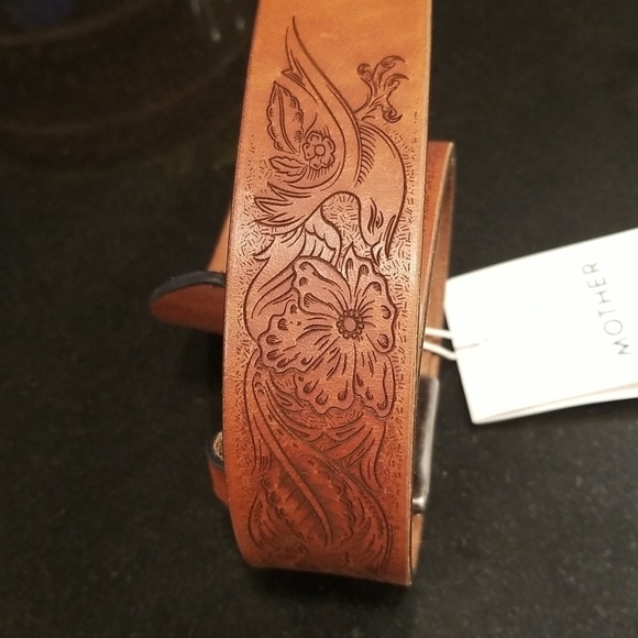?MOTHER? The Buckle Up Belt ~ Brown MF 100% Leather Engraved Medium M NWT main image 10